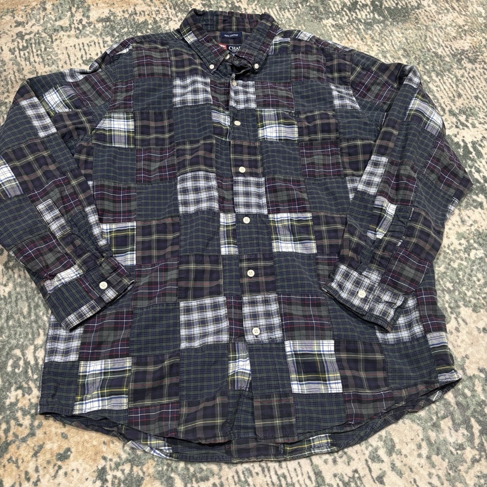 Chaps Men's XL Patchwork Plaid Button Down Shirt Multicolor Long Sleeve Cotton